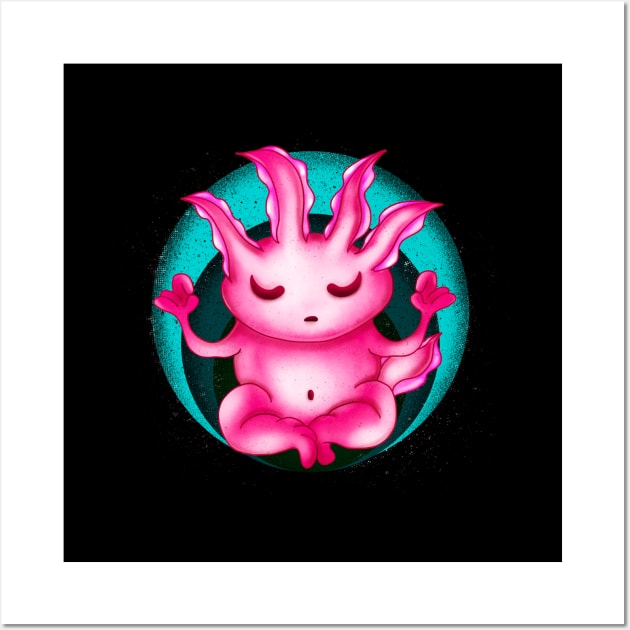 Zen Axolotl Meditation Buddha Funny Animal Wall Art by Foxxy Merch